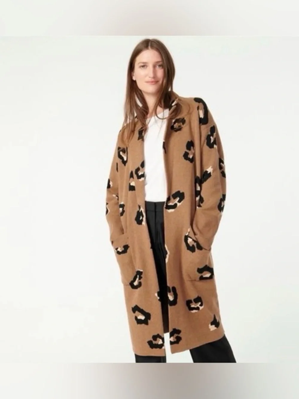 J. Crew Ella Leopard Long Cardigan Open Front XL